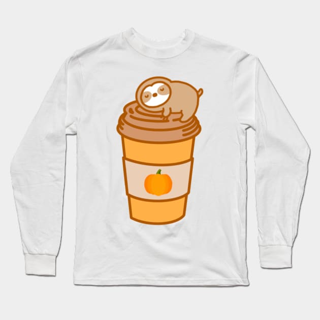 Cute Pumpkin Spice Latte Cup Sloth Long Sleeve T-Shirt by theslothinme